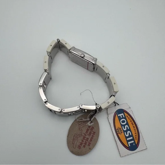 Fossil ES2050 MOP Dial White Ceramic Stainless Steel Link Watch